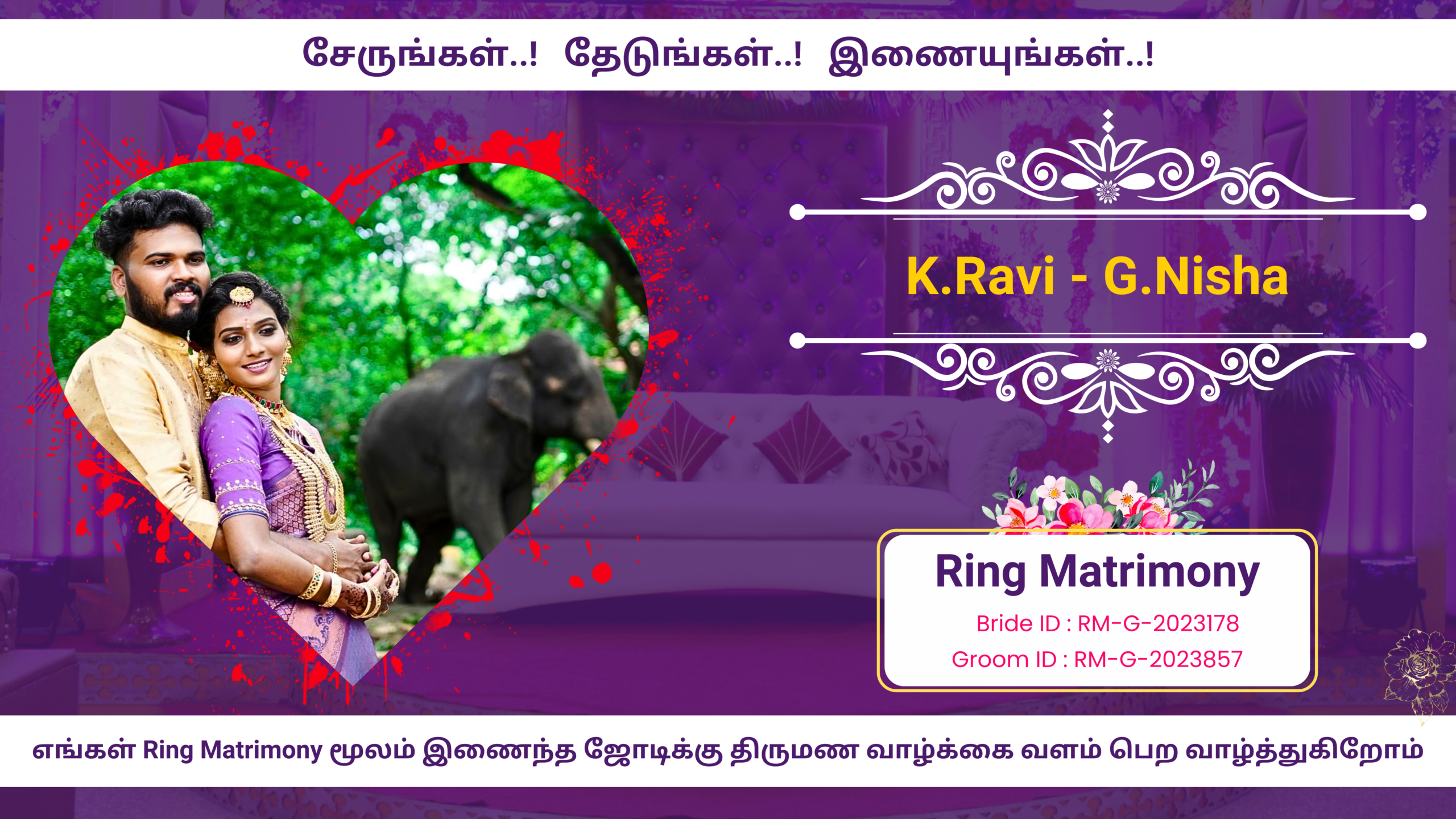 Picture showing Ravi and Nisha's successful journey through Ring Matrimony, the top choice for couples in Karur , tamilnadu